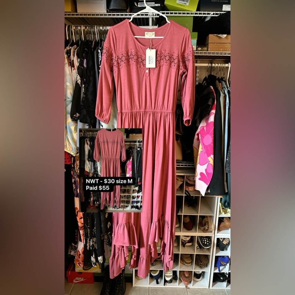 Joyfolie asymmetrical maxi w/ crochet lace detailing-see through all around